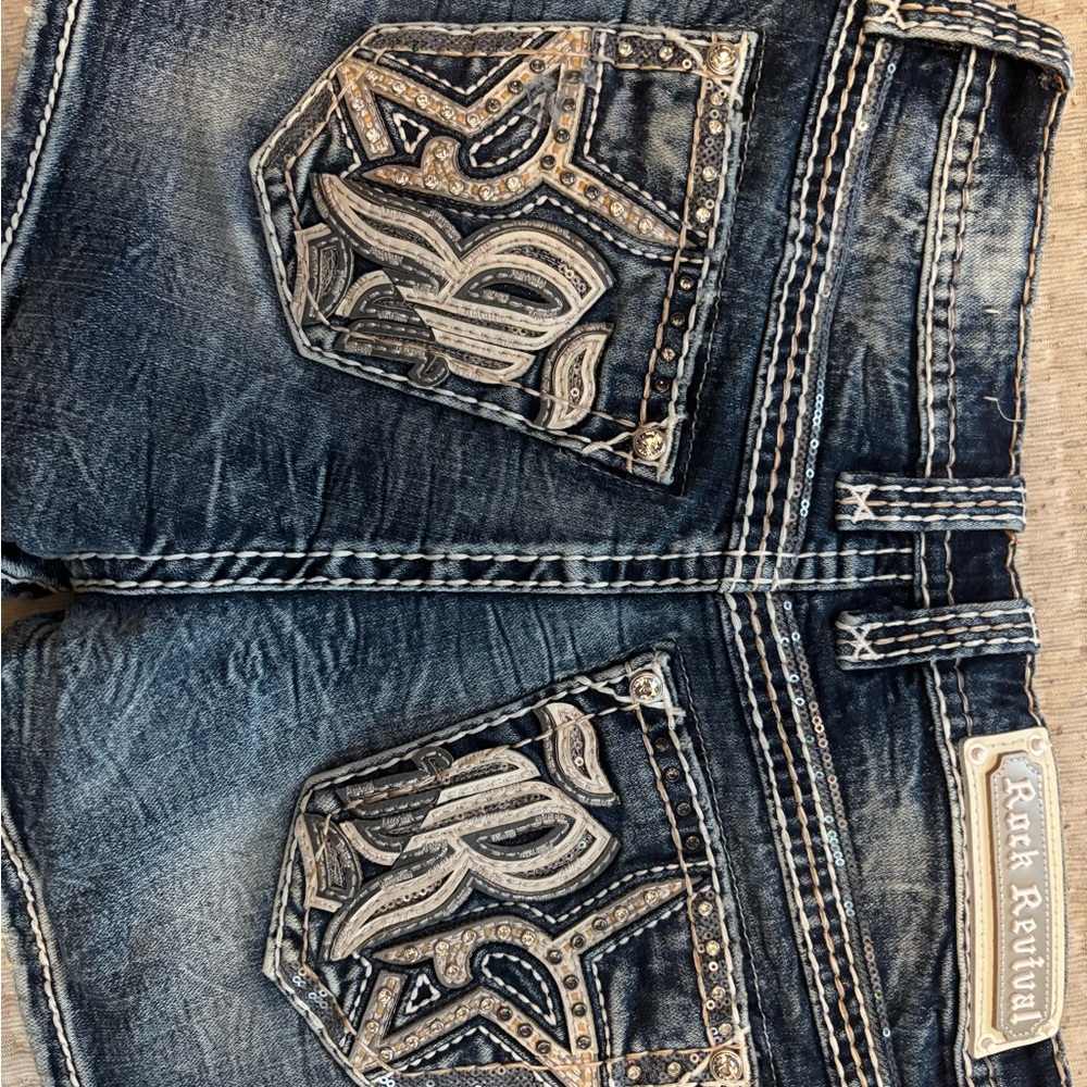 Rock Revival Women’s Distressed Dark Blue Embellished Shorts